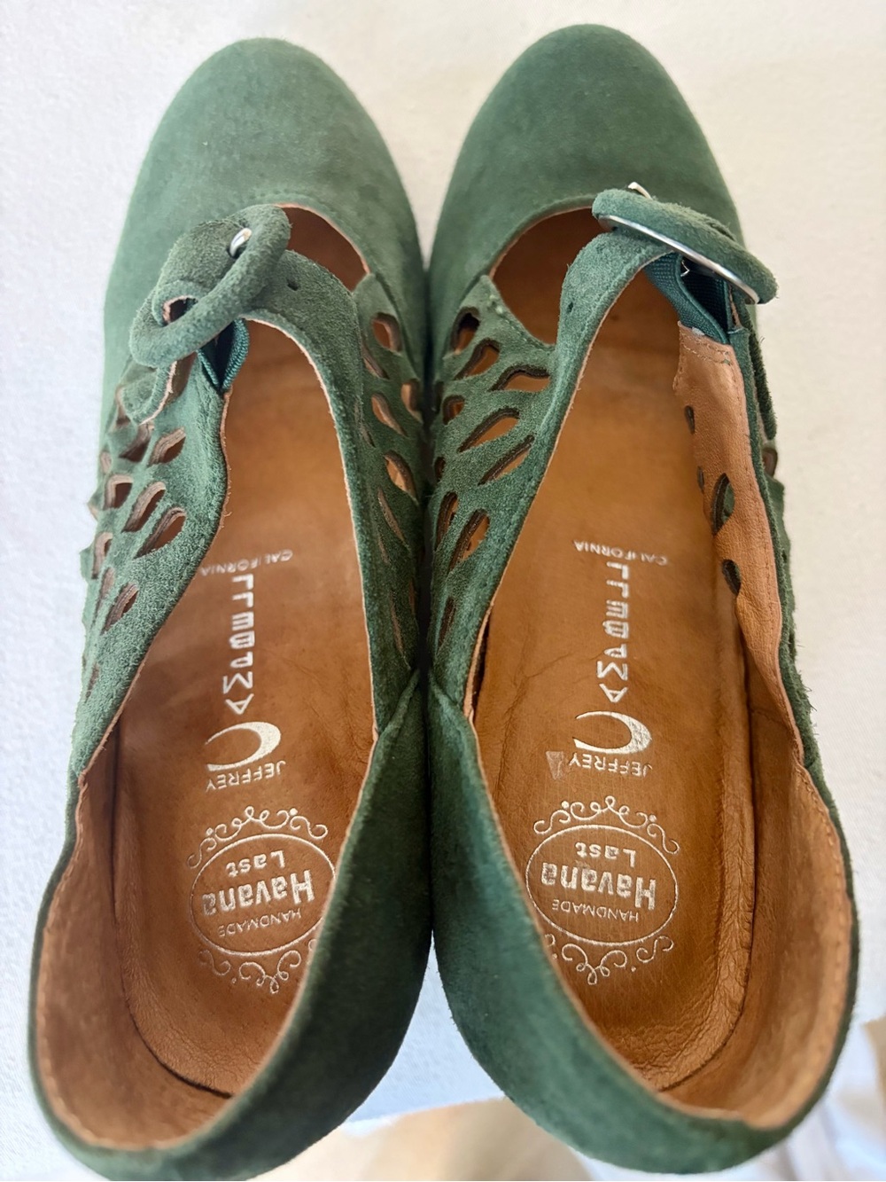 Jeffrey Campbell Havana Last Suede maryJane Buckle Wedges, green, like new - Picture 6 of 14